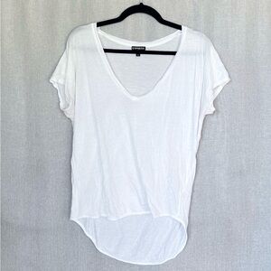 Express Classic White Slouchy Oversized Short Sleeve V-Neck Top Size S